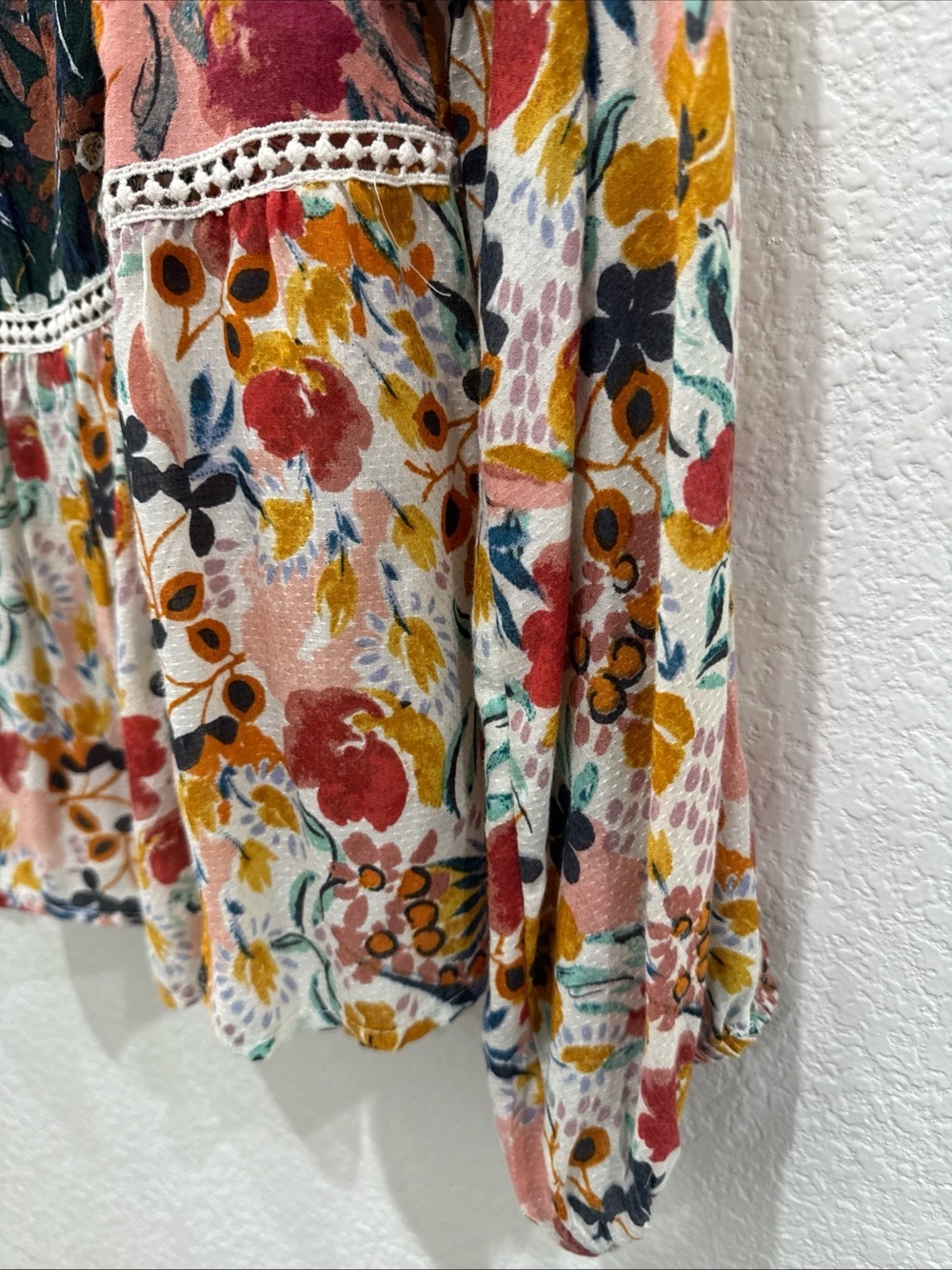 Maeve Anthropologie Nikki Peasant Blouse Women’s XS Floral Boho Lace Trim - Picture 6 of 11